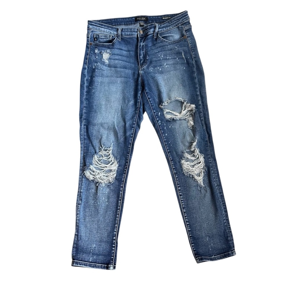 Judy Blue 13/31 Distressed Boyfriend Jeans Stretch Mid-Rise Crop
